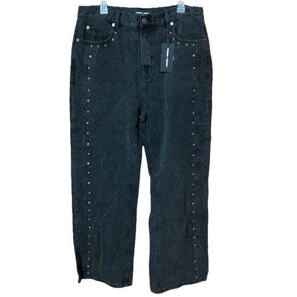 Homme Femme Baggy Jeans Men’s Sz 36 New Black Studded Denim 90s Y2 goth $215 - Picture 1 of 9